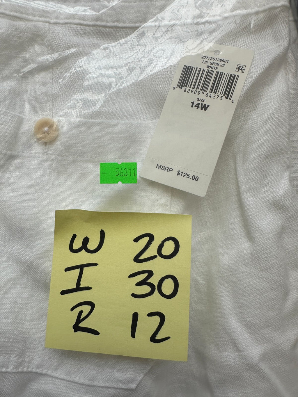 Lauren Ralph Lauren Women's White Solid Linen Pockets Drawcord Pants Size 14W