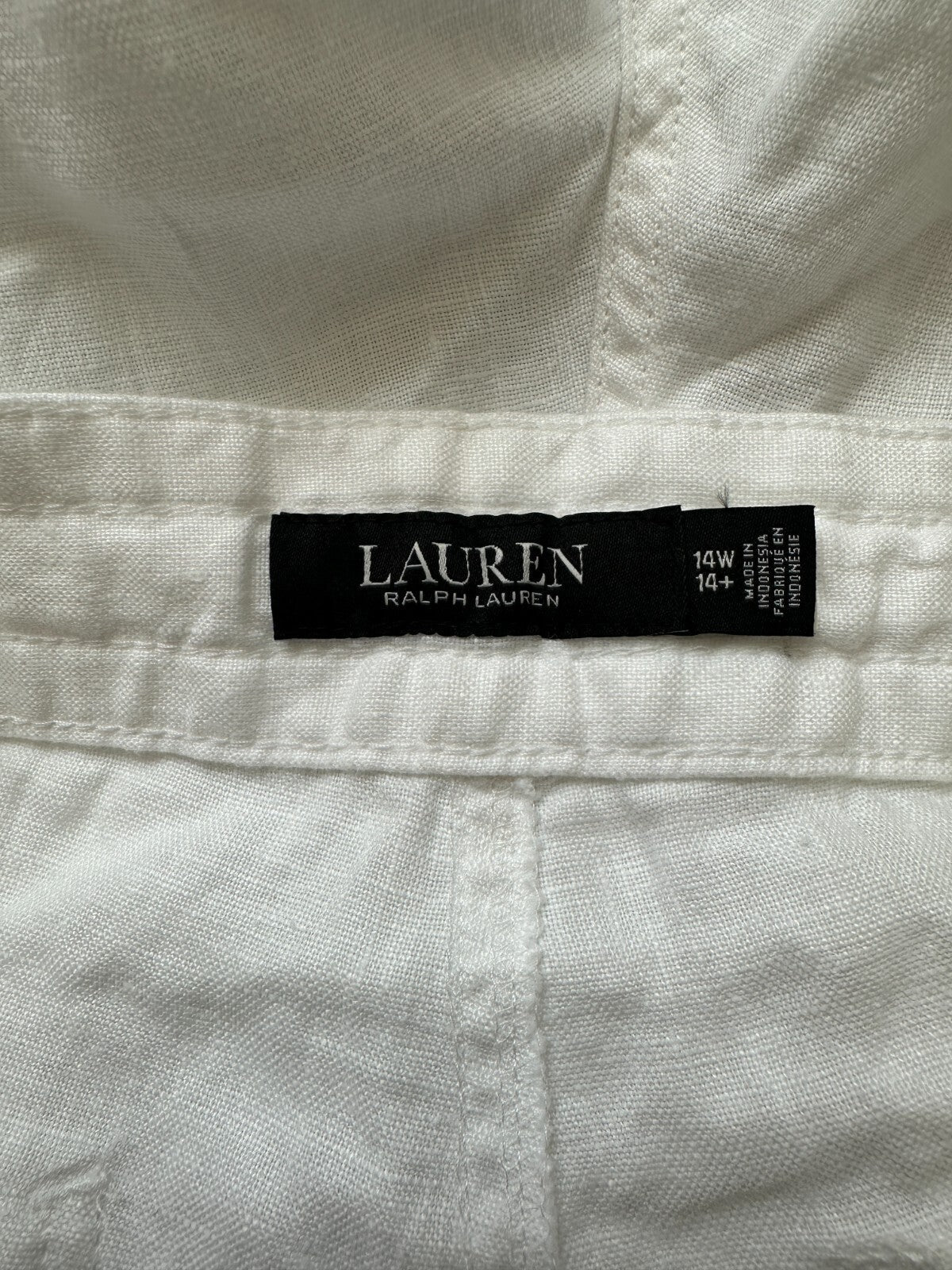 Lauren Ralph Lauren Women's White Solid Linen Pockets Drawcord Pants Size 14W