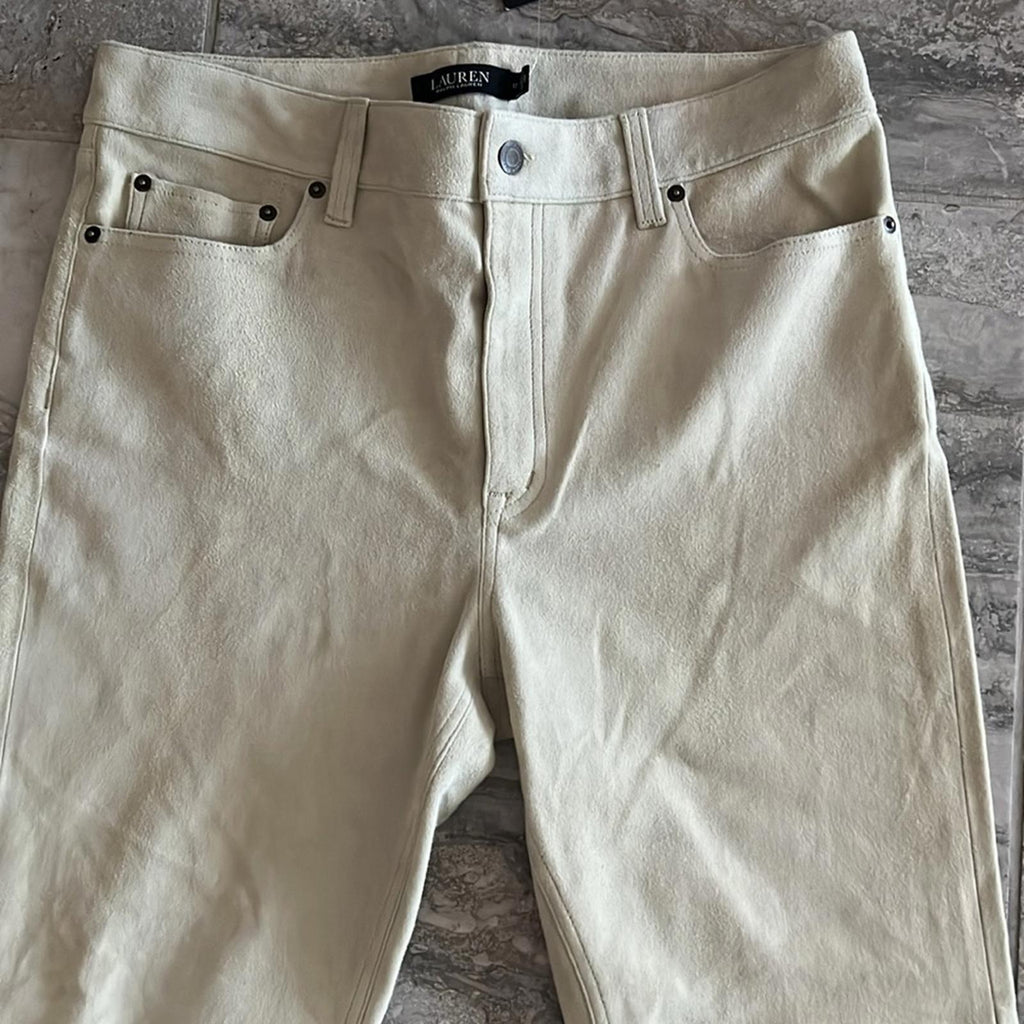 Lauren Ralph Lauren Goat Suede Straight Leg Pants, Size 12 New w/Tag Retail $695
