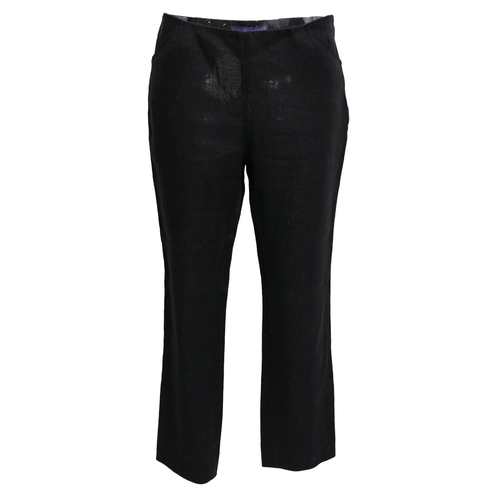 Women's Ralph Lauren Collection Straight-Leg Trousers in Black Linen