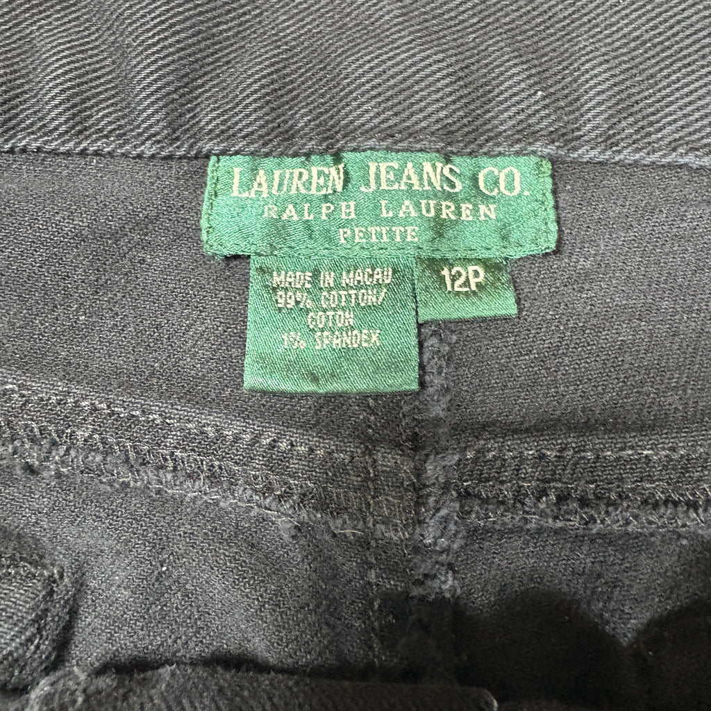Ralph Lauren Jeans Co Women 12P Black Denim Stretch Petite Classic Casual Pants
