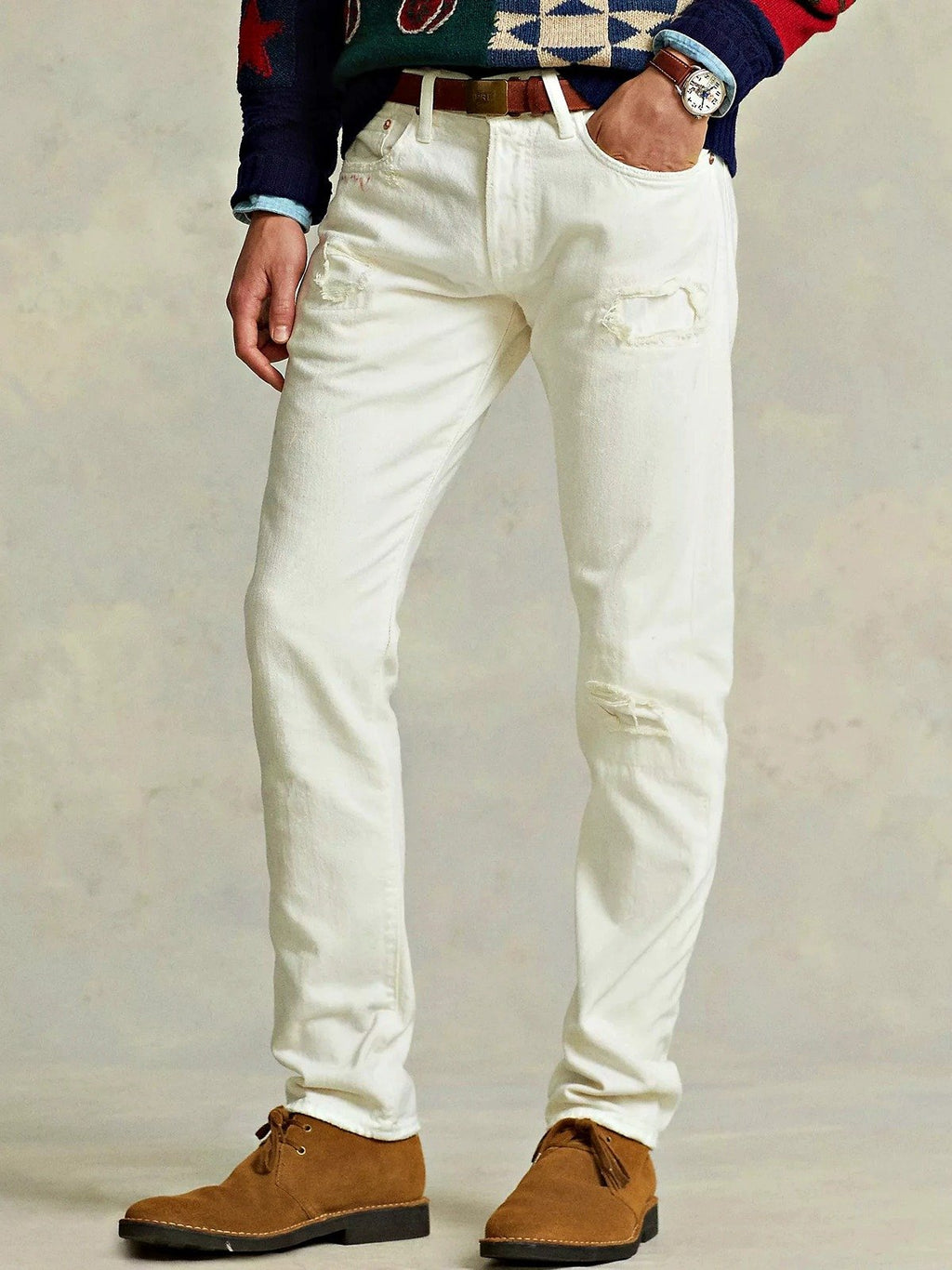 Polo Ralph Lauren Men's Sullivan Slim Distressed Jean White Size 36 (MSRP $198)